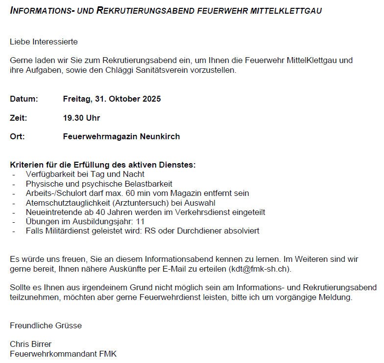 Informations- und Rekrutierungsabend am 31.10.2025