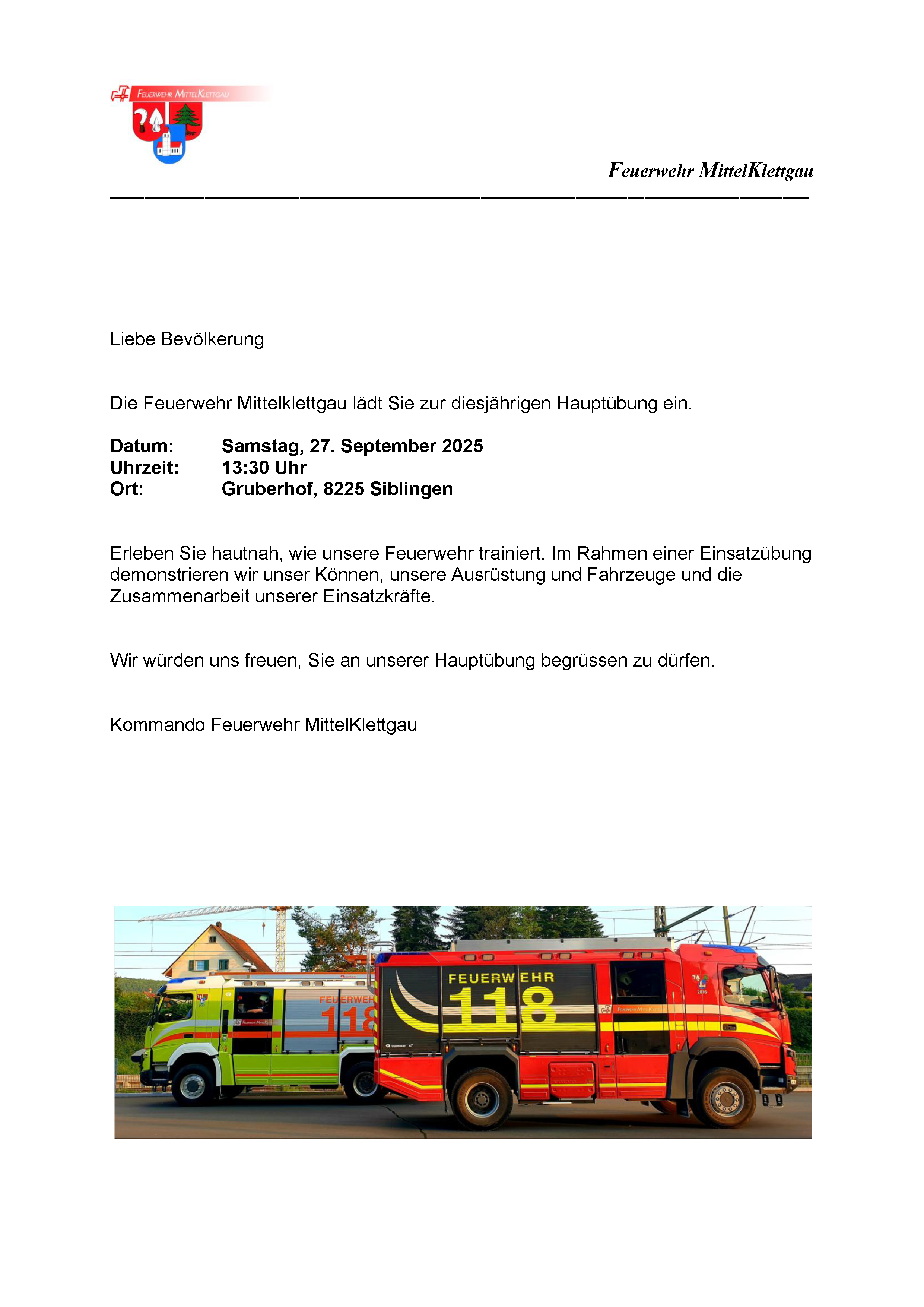 Hauptübung am 27. September 2025 in Siblingen