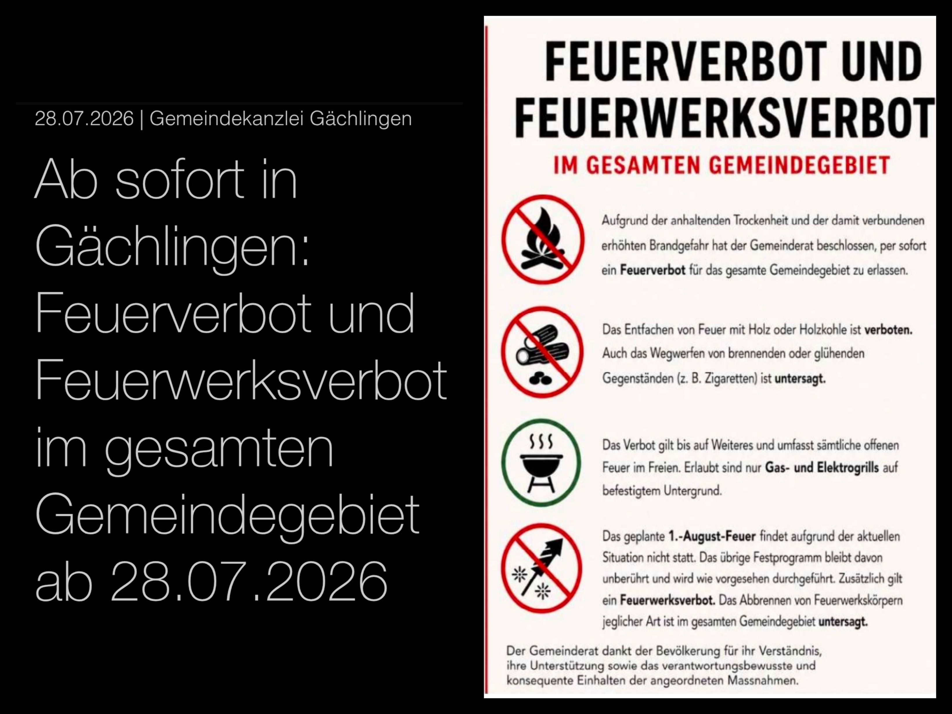 Ab Sofort: Feuer- und Feuerwerksverbot in Gächlingen